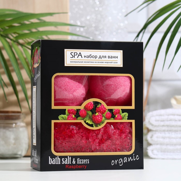 

Соль шипучая для ванн Spa by Lara, 2*140г+Соль морская для ванн "Малина", 450 г, Розовый
