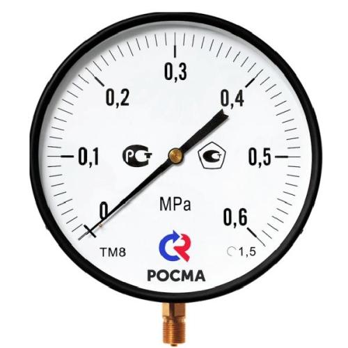 Манометр РОСМА ТИП-ТМ-510Р 0-10 МПа G12 кл15 150С 100мм 2319₽