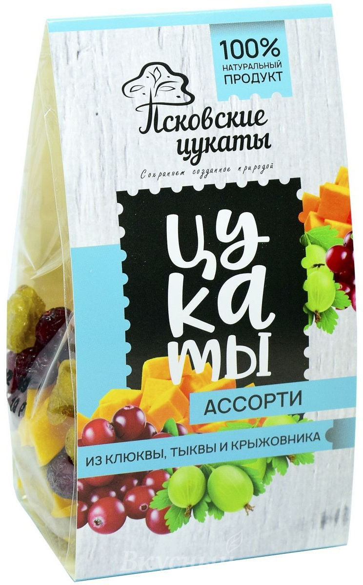 

Цукаты из клюквы, тыквы и крыжовника Псковские цукаты, 120 гр.