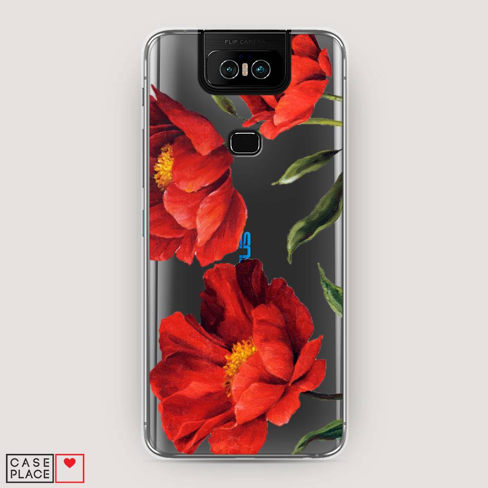 фото Чехол awog "красные маки" для asus zenfone 6 zs630kl