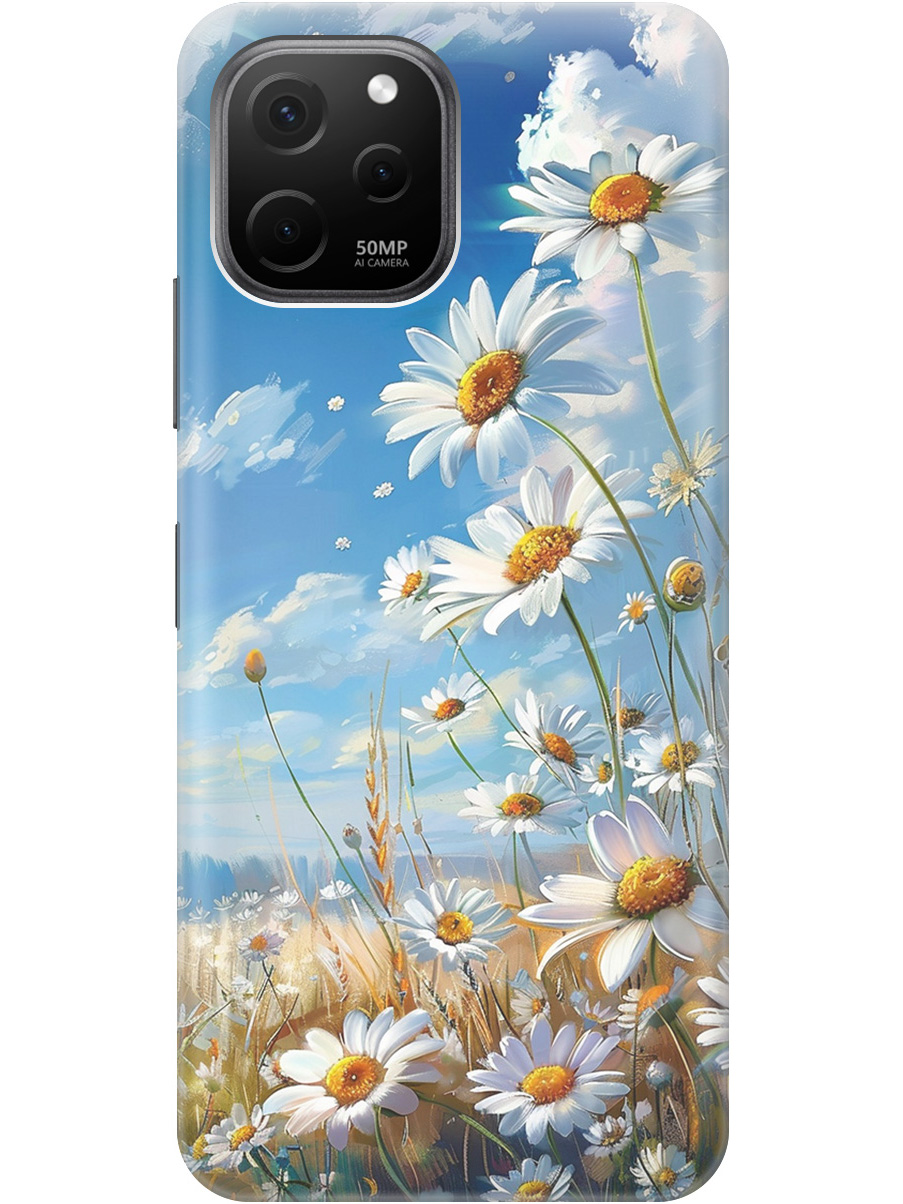 

Силиконовый чехол на Huawei nova Y61 с рисунком "Ромашки на поле", Белый;синий, 20000447