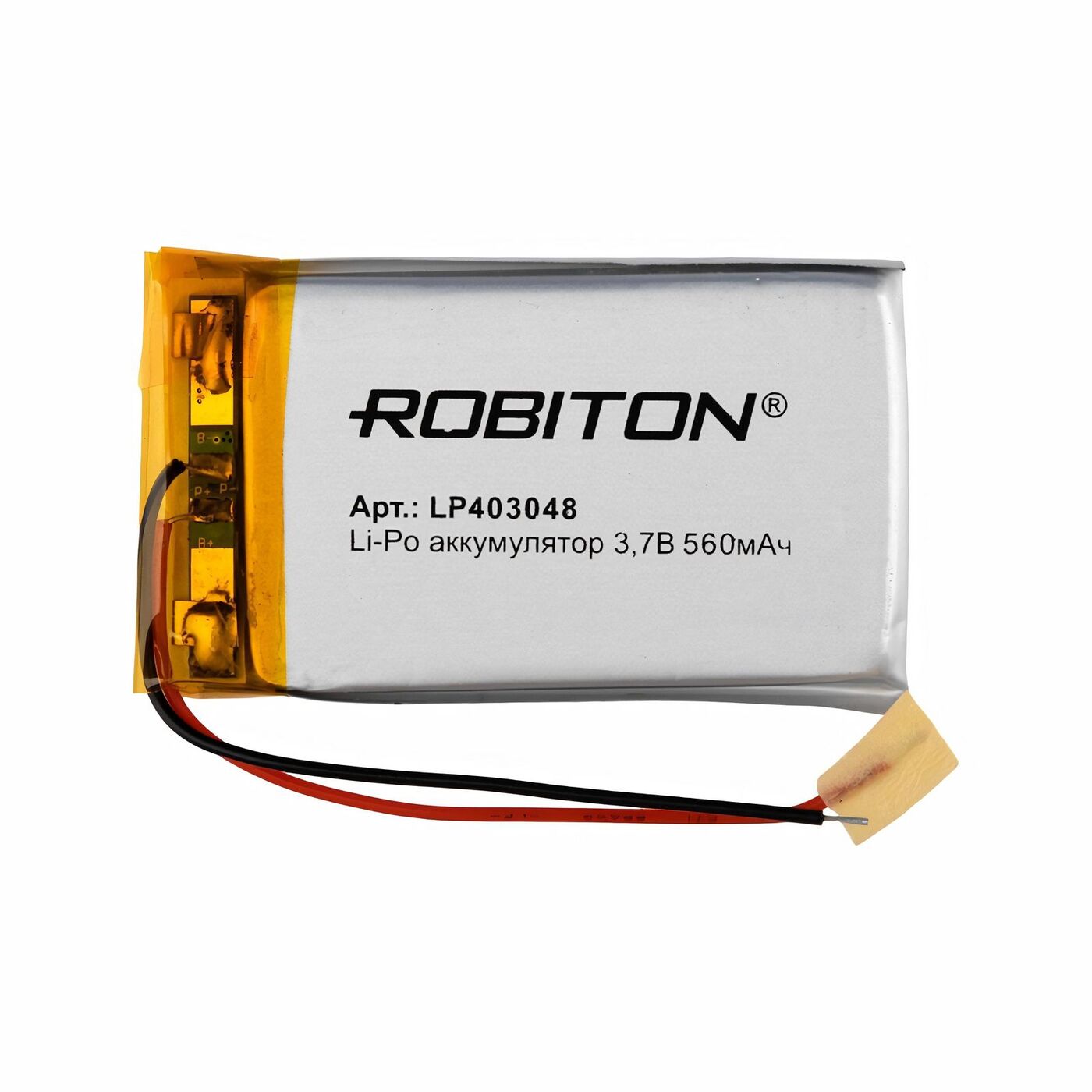 Аккумулятор ROBITON LP403048, Li-Pol, 3.7 В, 560 мАч, призма со схемой защиты