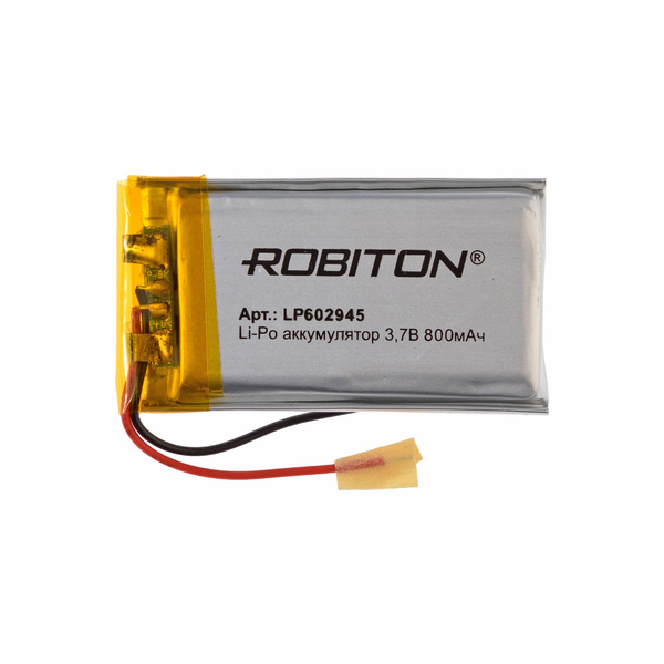 

Аккумулятор ROBITON LP602945, Li-Pol, 3.7 В, 800 мАч, призма со схемой защиты