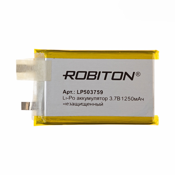 

Аккумулятор ROBITON LP503759UN, Li-Pol, 3.7 В, 1250 мАч, призма без защиты