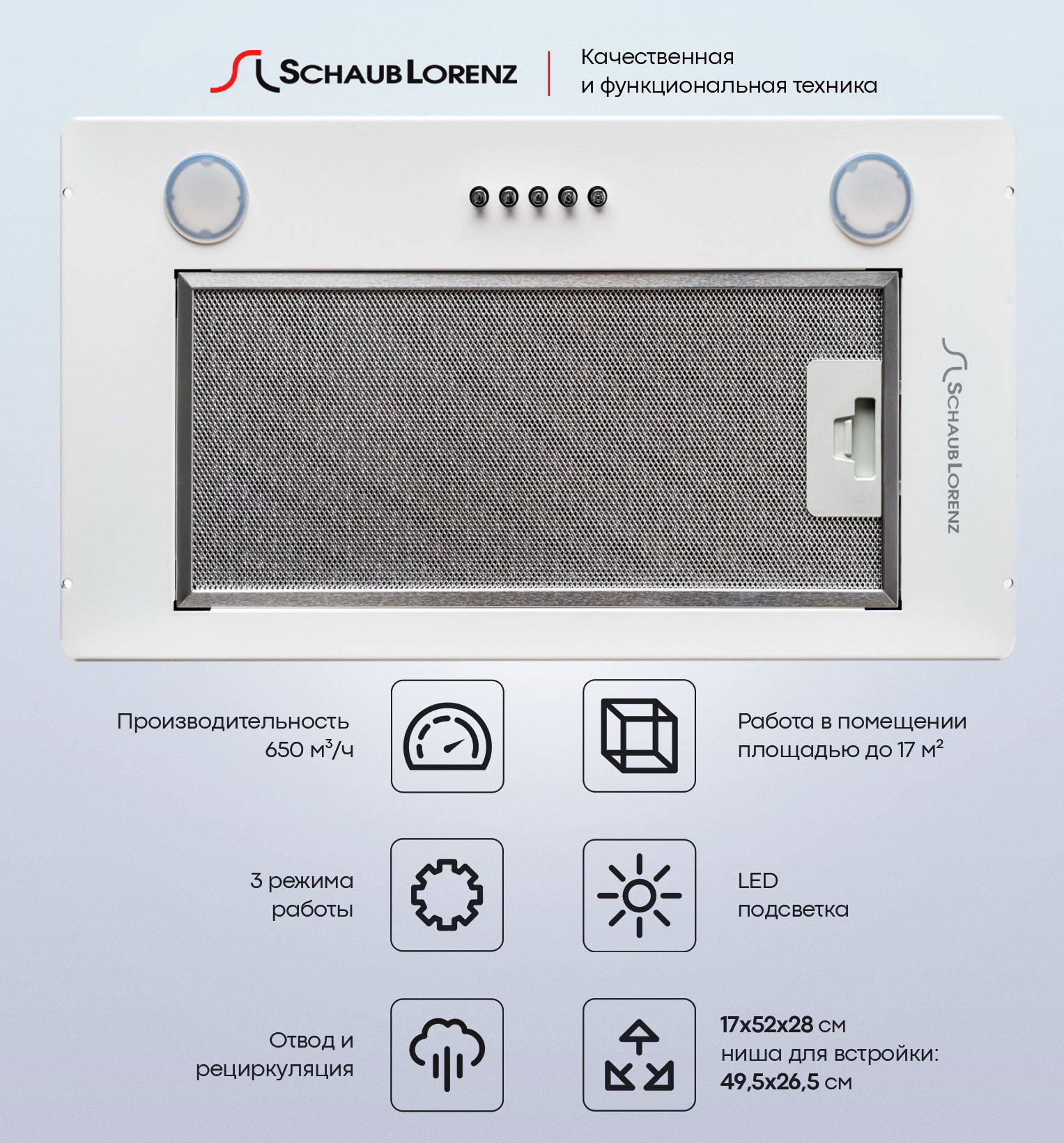 Вытяжка встраиваемая Schaub Lorenz SLD EW5014 1М White встраиваемая вытяжка schaub lorenz sld el5220