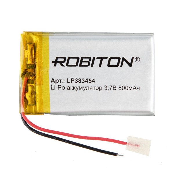Аккумулятор ROBITON LP383454, Li-Pol, 3.7 В, 800 мАч, призма со схемой защиты
