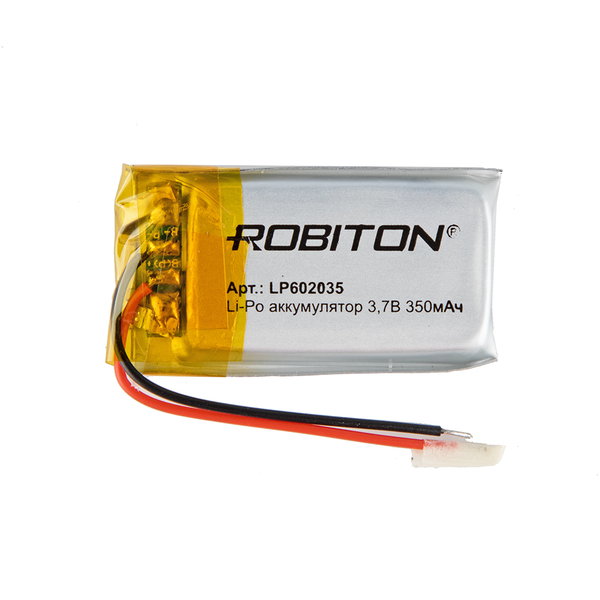 

Аккумулятор ROBITON LP602035, Li-Pol, 3.7 В, 350 мАч, призма со схемой защиты