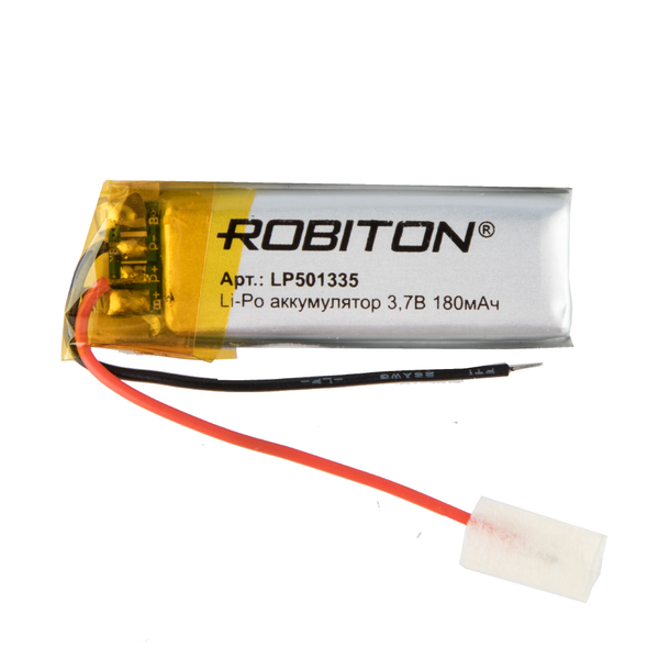 

Аккумулятор ROBITON LP501335, Li-Pol, 3.7 В, 180 мАч, призма со схемой защиты