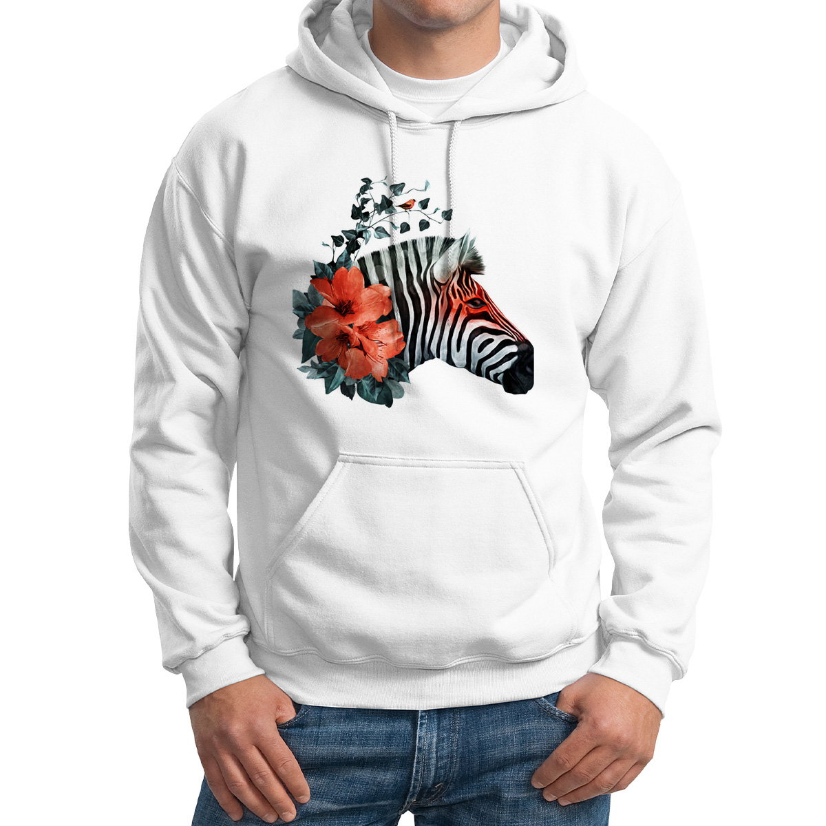 

Худи унисекс CoolPodarok Зебра и мак белое 44 RU, Белый, 4M015732