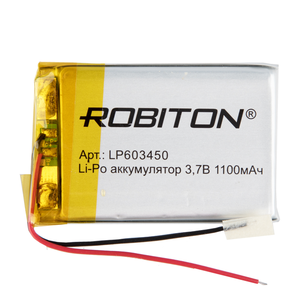 

Аккумулятор ROBITON LP603450, Li-Pol, 3.7 В, 1100 мАч, призма со схемой защиты