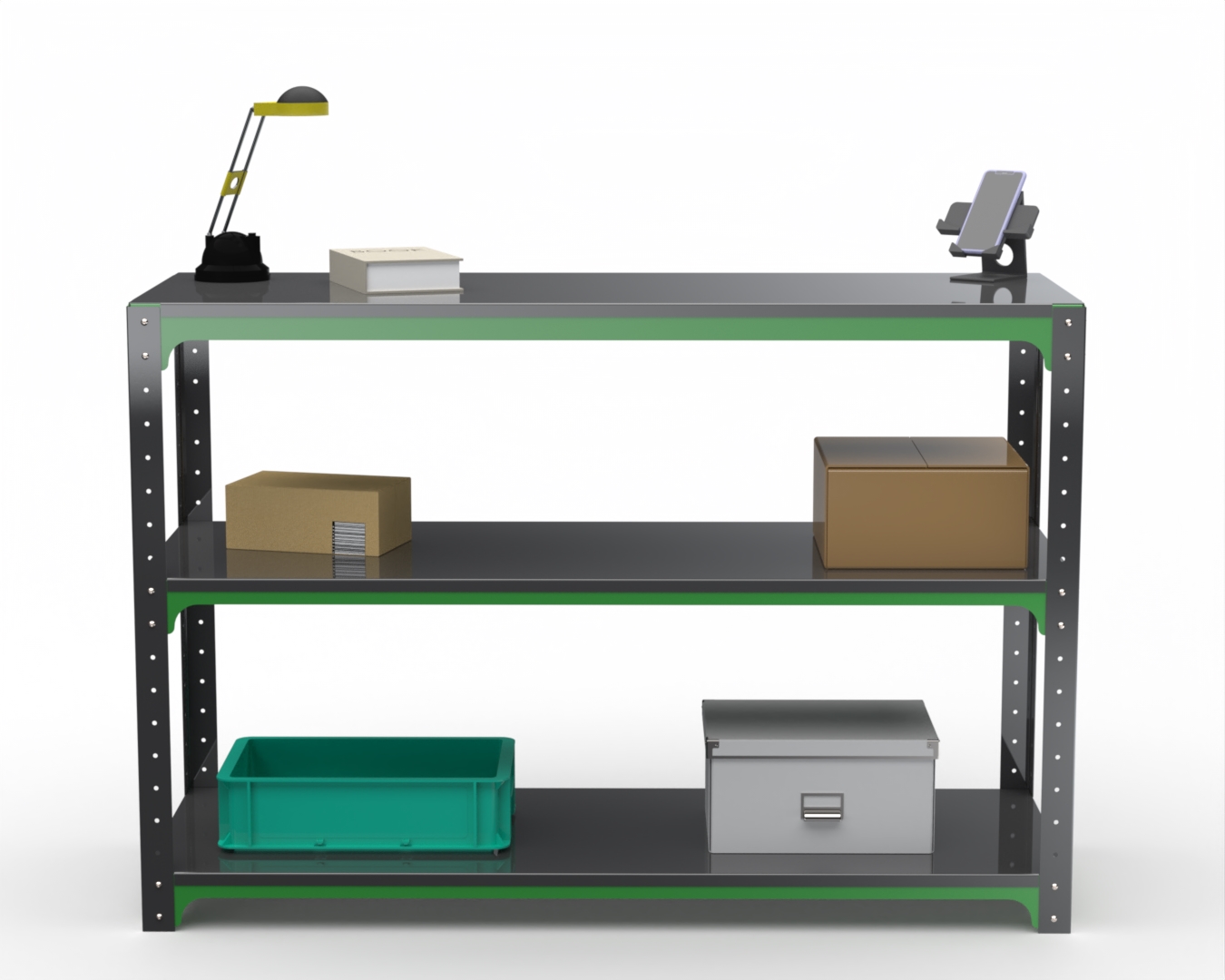 

Стол-верстак Metalex 204041 KIT 950х1400х500 с двумя полками, серо-зеленый