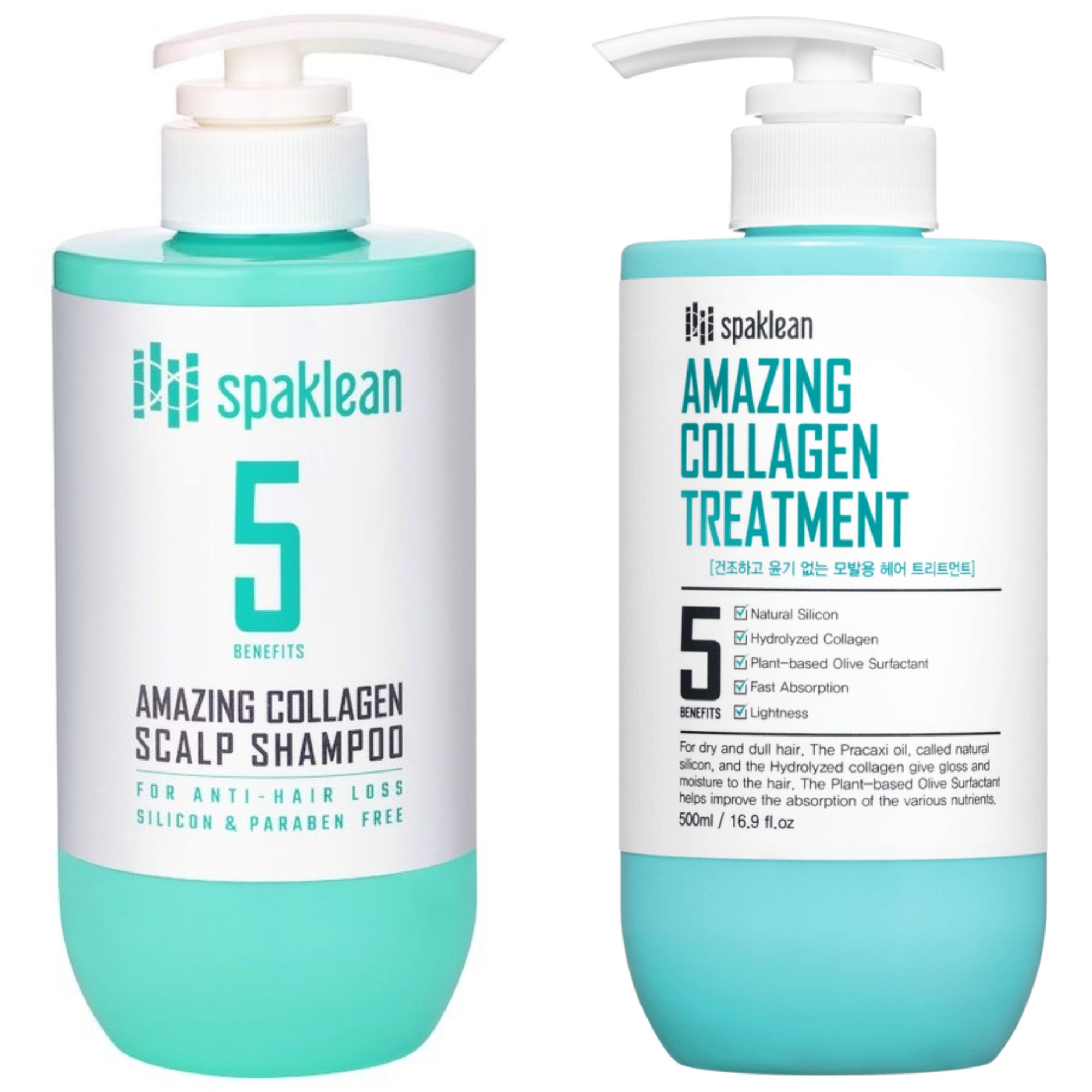 Набор для волос Spaklean Восстанавливающий шампунь Amazing Collagen Scal 500 мл 2шт