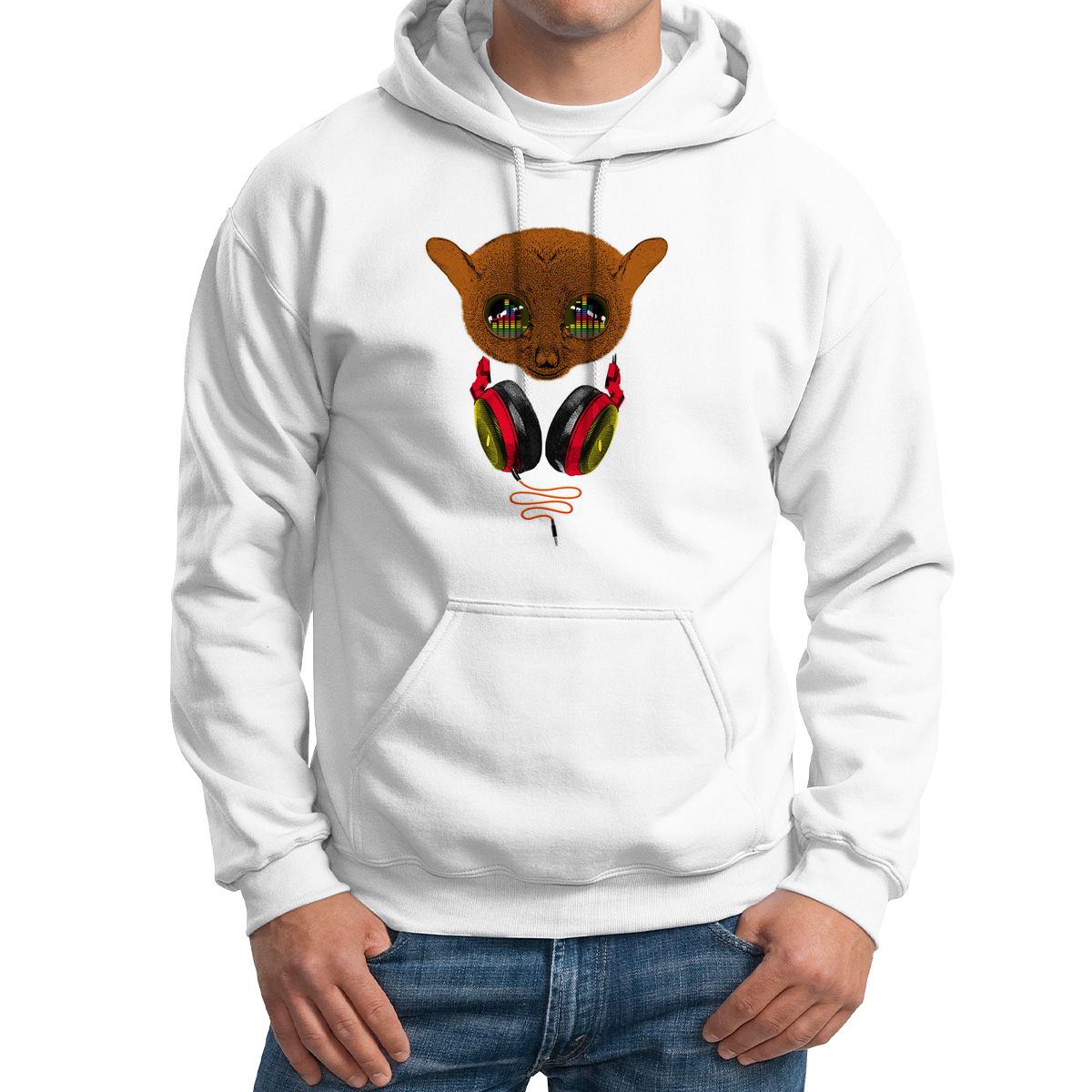 

Худи унисекс CoolPodarok Лемур в наушниках эквалайзер белое 44 RU, Белый, 4M015679