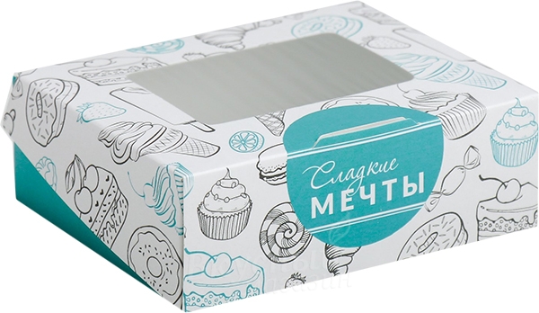 

Упаковка для конфет с окошком Сладкие мечты 10х8х3,5 см., Разноцветный