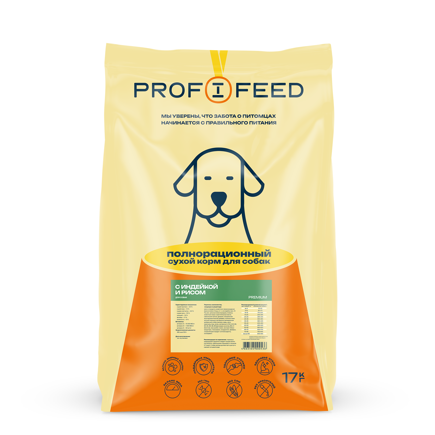 Сухой корм для собак Profifeed с индейкой и рисом 17кг 4930₽