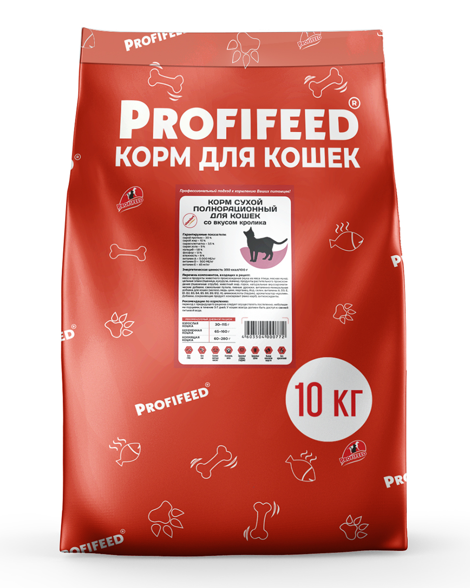 Сухой корм для кошек Profifeed с кроликом, 10кг