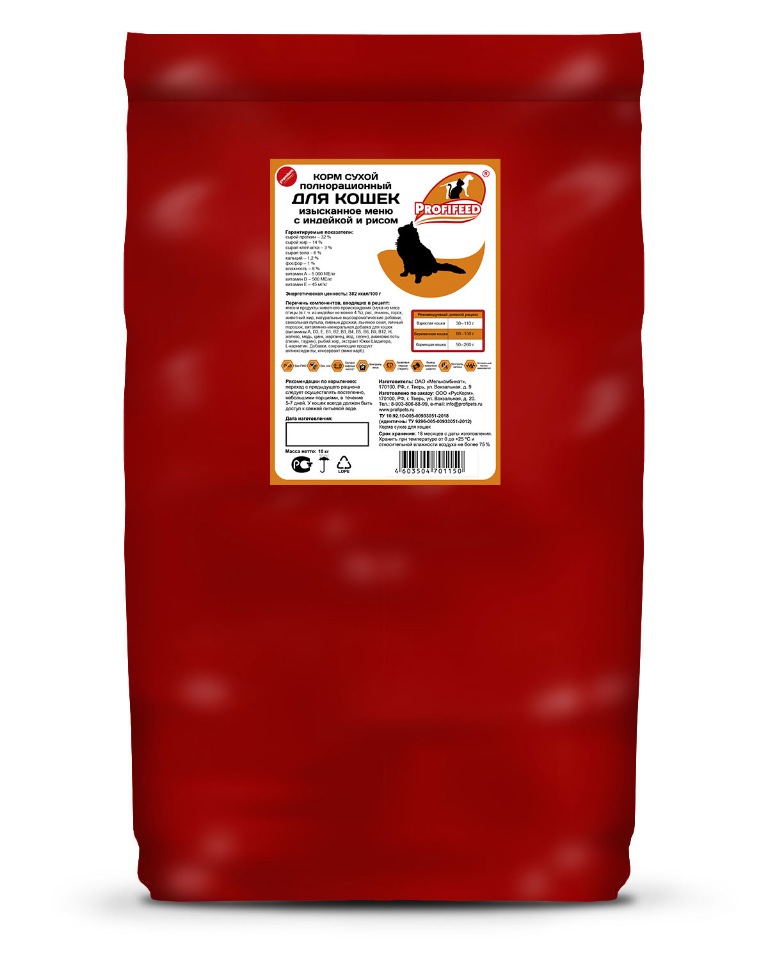 фото Сухой корм для кошек profifeed, индейка, злаки, овощи, 10кг