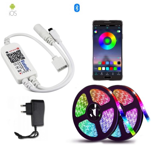 Светодиодная Bluetooth лента цветная (RGB) Led smd 5050 10m с блоком питания, пультом