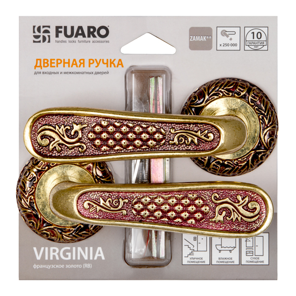 фото Ручка дверная межкомнатная fuaro virginia sm/hd rb-10 французское золото