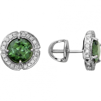 

Серьги из белого золота с бриллиантом/турмалином Эстет 01С624584-5, 01С624584-5