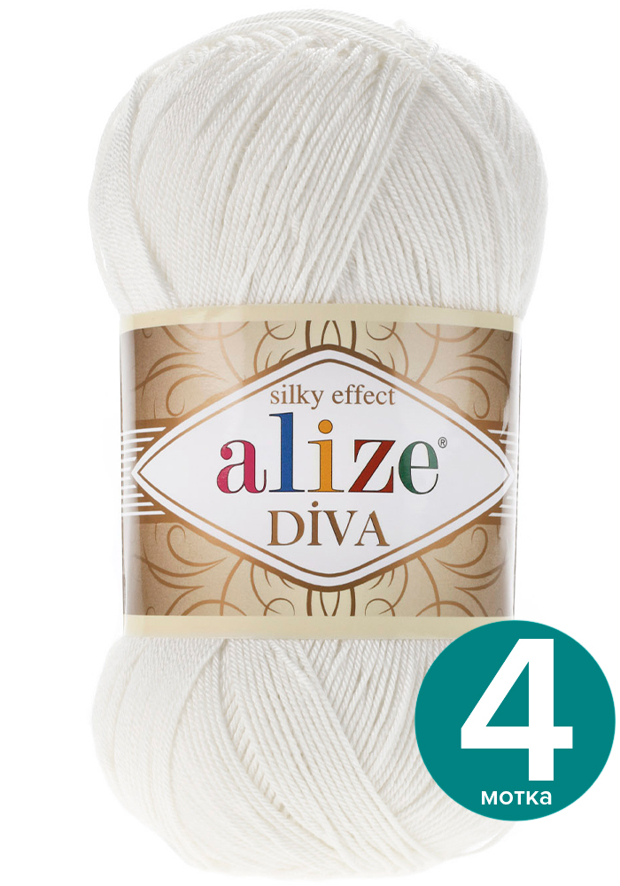 

Пряжа Alize Diva (Ализе Дива) - перламутровый (450), 100 г / 350 м (100% микрофибра акрил), Белый, Divа klubоk.shор