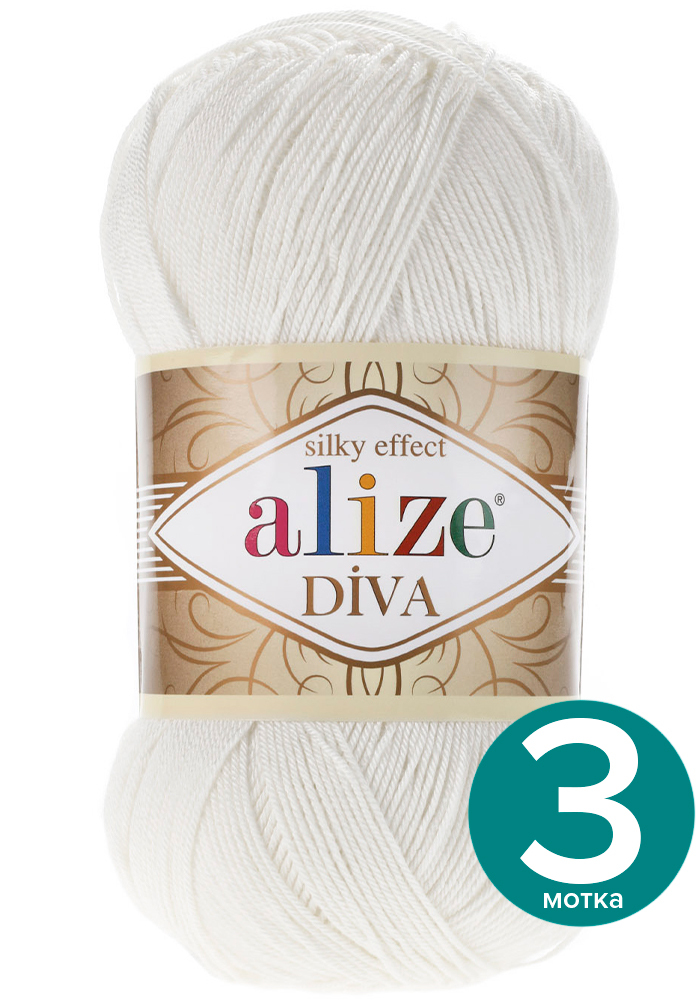 

Пряжа Alize Diva (Ализе Дива) - перламутровый (450), 100 г / 350 м (100% микрофибра акрил), Белый, Divа klubоk.shор