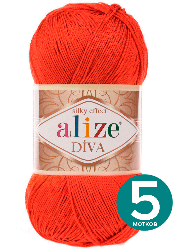 

Пряжа Alize Diva (Ализе Дива) - оранжевый (37), 100 г / 350 м (100% микрофибра акрил) - 5, Divа klubоk.shор