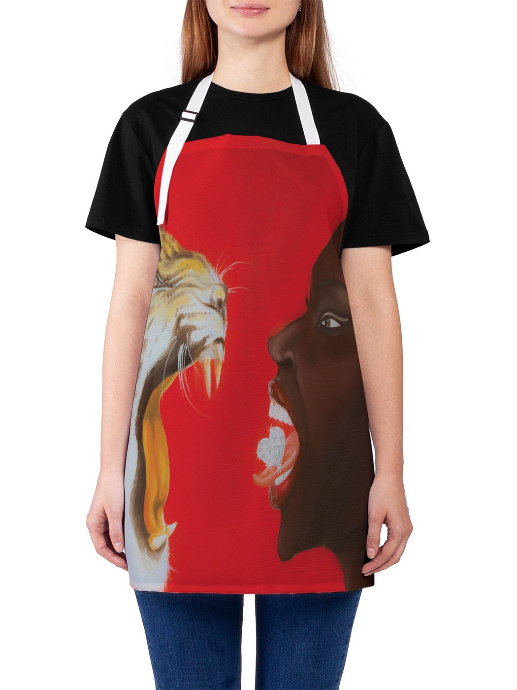 

Фартук женский JoyArty для готовки "Африканка против леопарда", универсальный размер, Бежевый