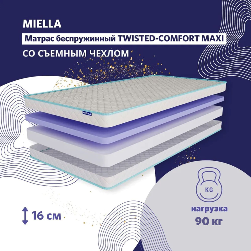 Матрас двусторонний MIELLA Twisted-Comfort Maxi 90x190 беспружинный, ортопедический