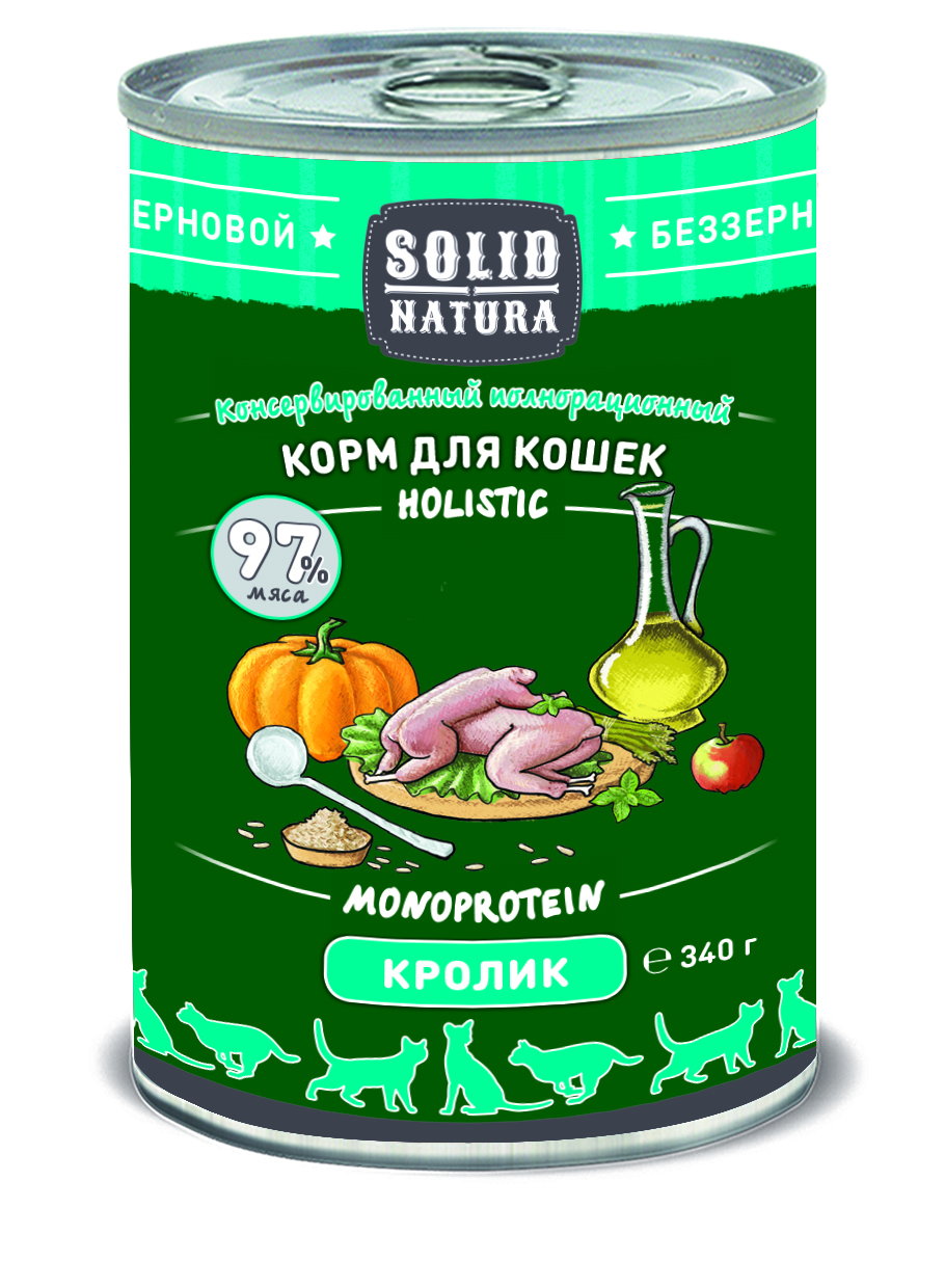 фото Solid natura holistic кролик влажный корм для кошек жестяная банка 0,34 кг