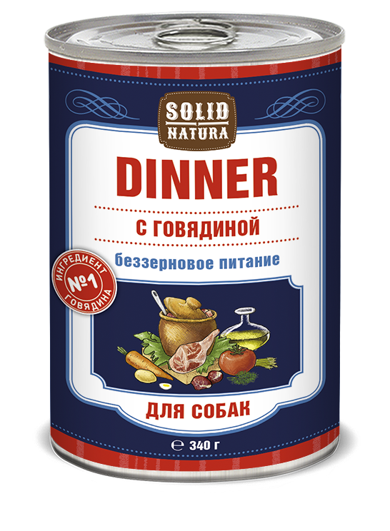 фото Solid natura dinner говядина влажный корм для собак жестяная банка 0,34 кг