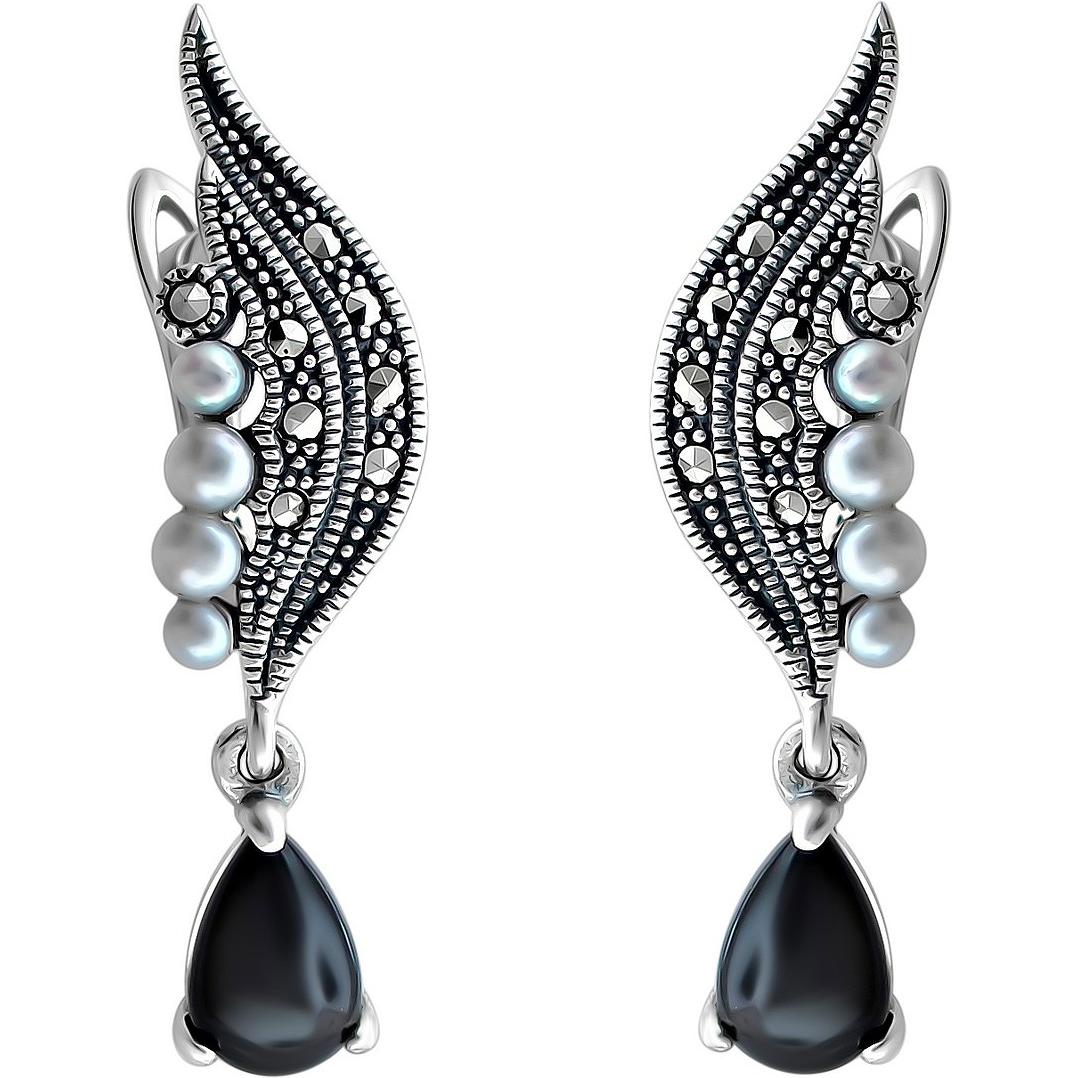 

Серьги женские из серебра Эстет С26С351108Ч, жемчуг/марказит/оникс, С26С351108Ч