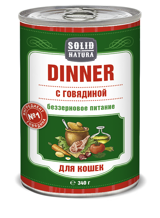 фото Solid natura dinner говядина влажный корм для кошек жестяная банка 0,34 кг