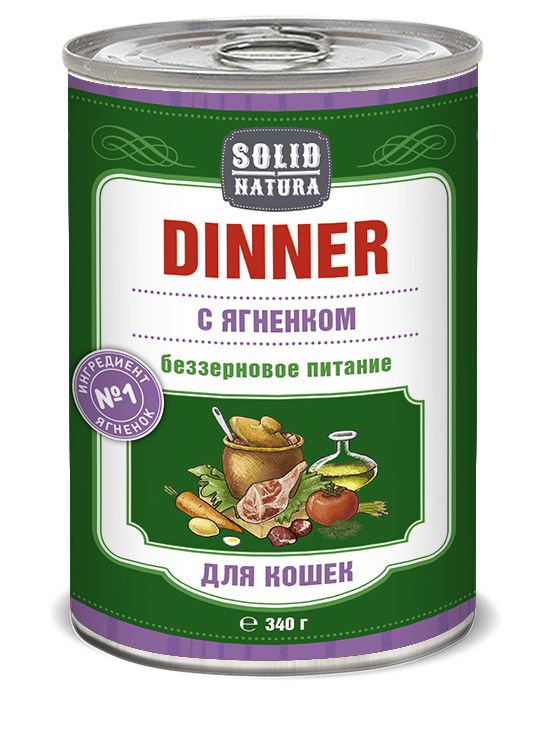 фото Solid natura dinner ягненок влажный корм для кошек жестяная банка 0,34 кг