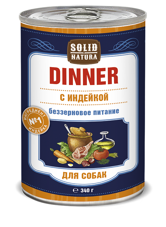 фото Solid natura dinner индейка влажный корм для собак жестяная банка 0,34 кг