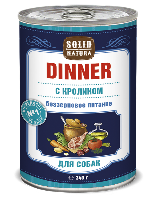 фото Solid natura dinner кролик влажный корм для собак жестяная банка 0,34 кг