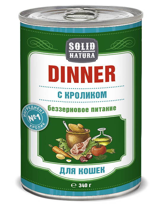 фото Solid natura dinner кролик влажный корм для кошек жестяная банка 0,34 кг