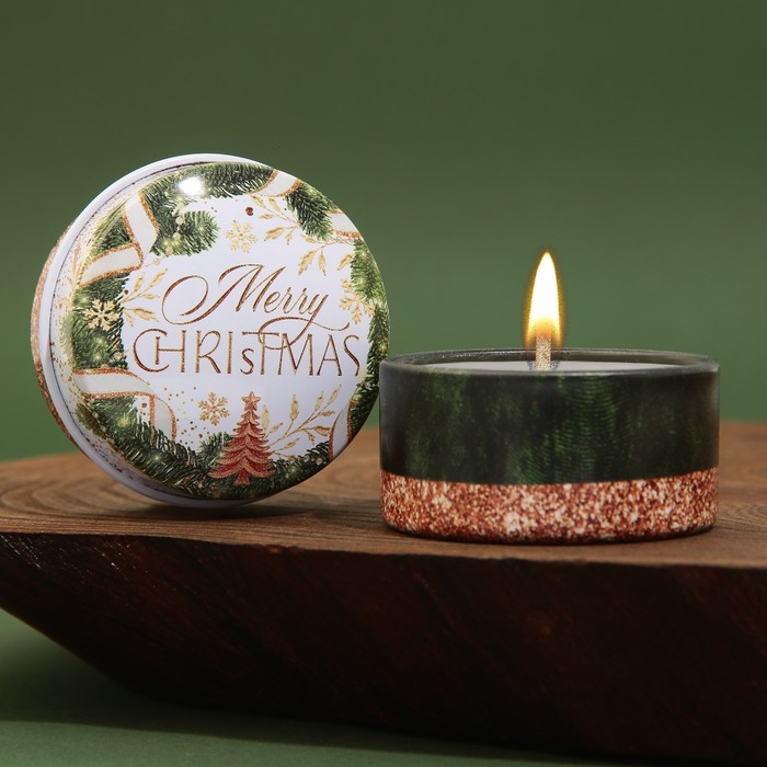 

Новогодняя свеча в железной банке «Merry Christmas», аромат ваниль, 4,5 х 4,5 х 2,5 см.