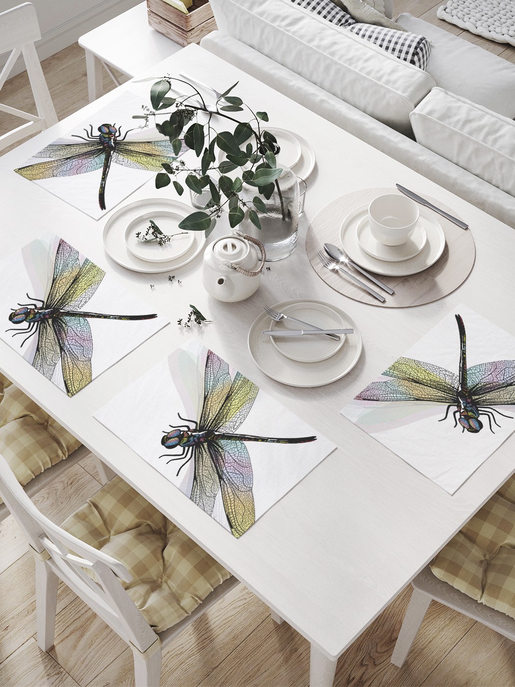 фото Комплект салфеток joyarty "радужные крылья стрекозы" для сервировки стола (32х46 см, 4 шт)