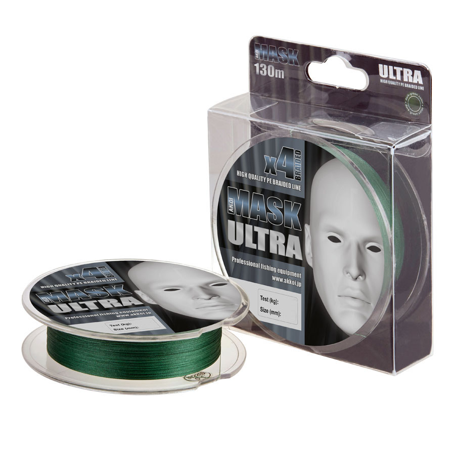 

Леска плетеная Akkoi Mask Ultra 0,2 мм, 130 м, 9,07 кг, dark green, Mask Ultra