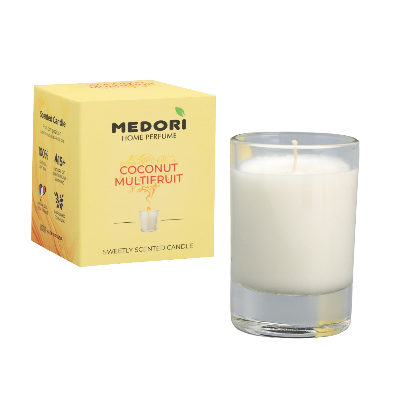 

Свеча ароматическая в стакане MEDORI "Coconut Multifruit", кокос и мультифрукт