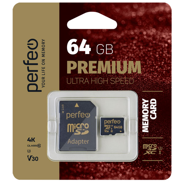 

Карта памяти Perfeo High-Capacity microSDXC Class 10 UHS-1 V30 64GB