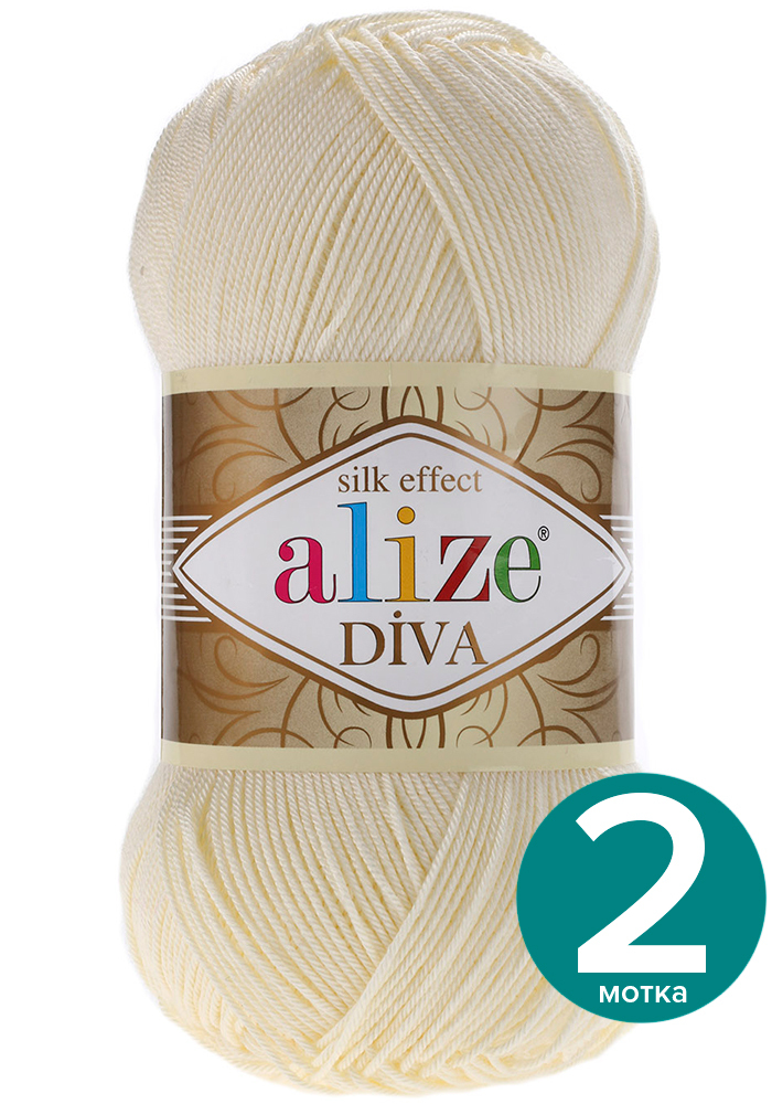 

Пряжа Alize Diva (Ализе Дива) - кремовый (01), 100 г / 350 м (100% микрофибра акрил) 2 шт, Бежевый, Divа klubоk.shор