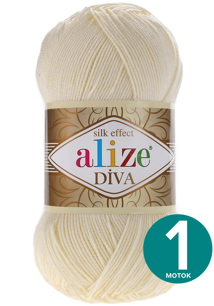 

Пряжа Alize Diva (Ализе Дива) - кремовый (01), 100 г / 350 м (100% микрофибра акрил) 1 шт, Бежевый, Divа klubоk.shор