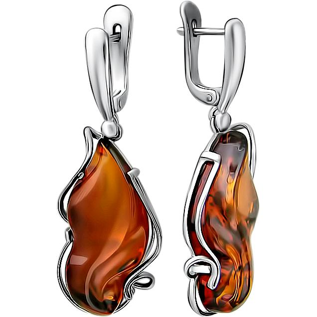 

Серьги женские из серебра Балтийские узоры Е10С450202559-1, янтарь, Е10С450202559-1