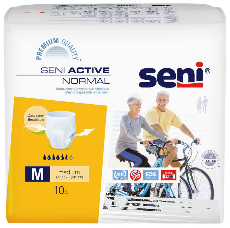 Трусы впитывающие для взрослых, Seni ACTIVE NORMAL medium, по 10 шт