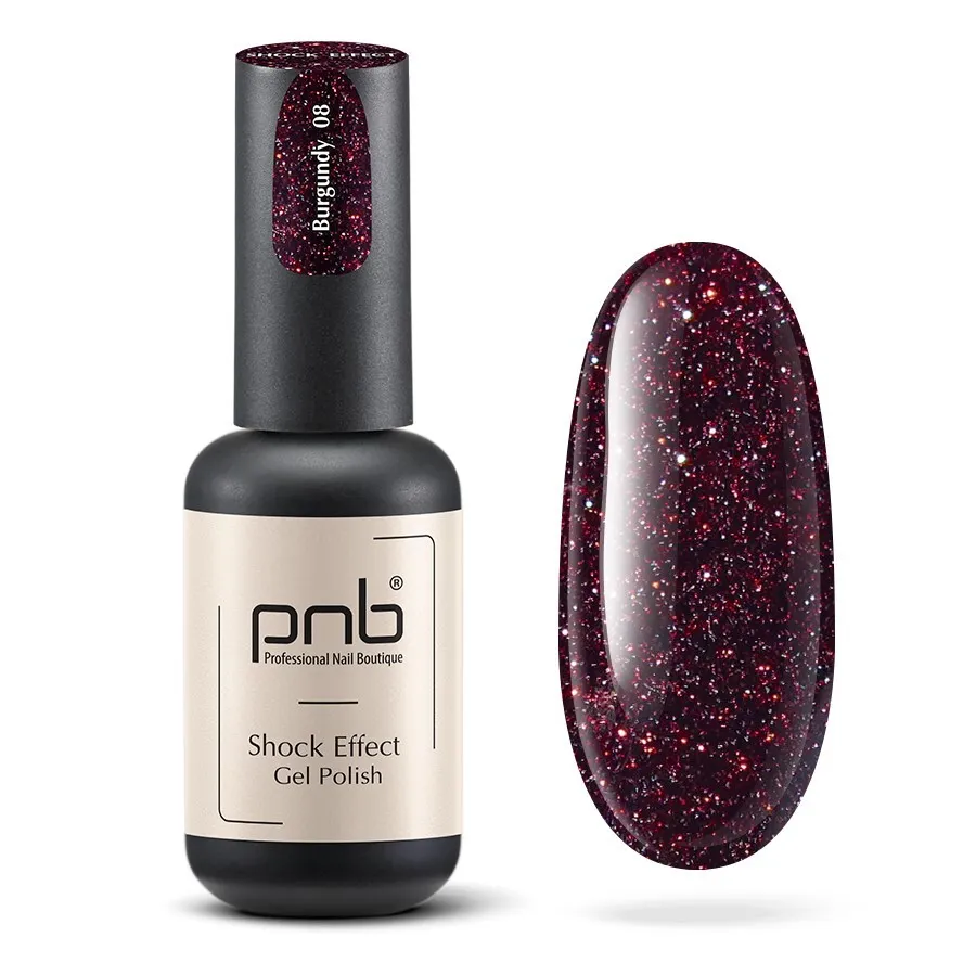 

Гель-лак PNB светоотражающий бордовый 08 Gel Polish SHOCK EFFECT Burgundy UV/LED 8 мл