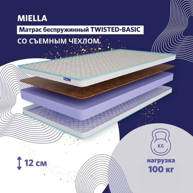 Матрас для кровати Miella Twisted-Basic 80x195 двусторонний, с кокосом