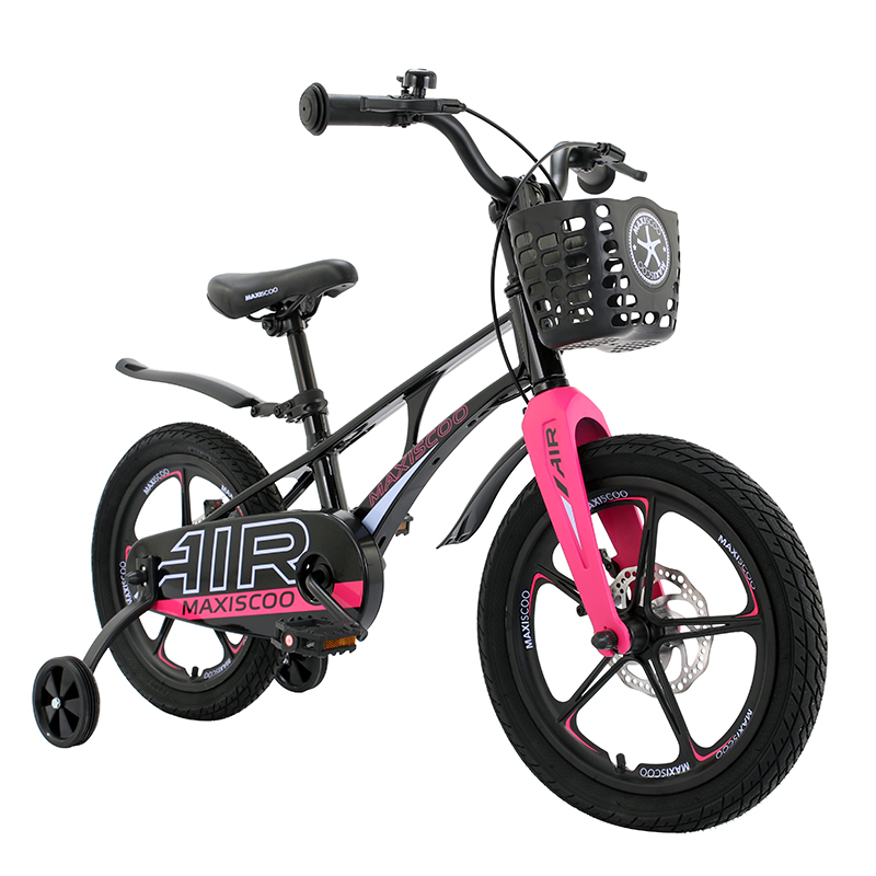 фото Детский двухколесный велосипед maxiscoo air deluxe 16 розовый, доп колеса корзинка 2023