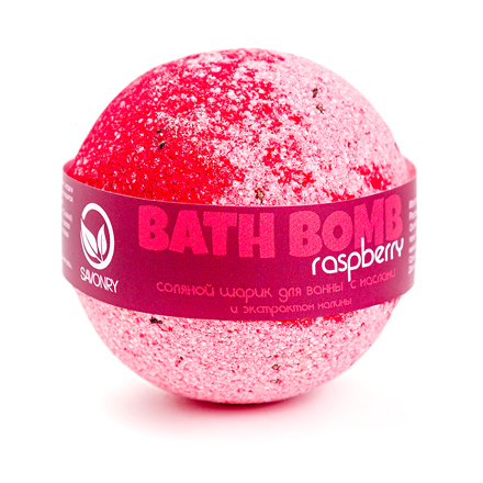Бурлящий шарик для ванны Savonry, Raspberry, 100 г соль для ванны savonry шарик с эфирным маслом мандарина